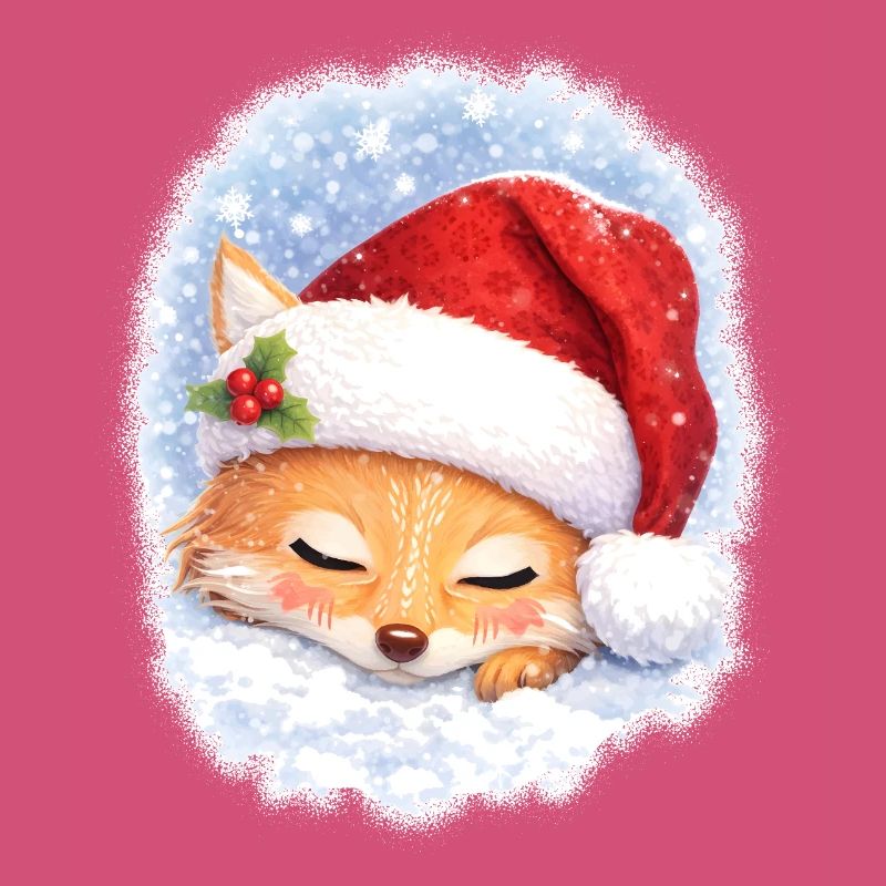 Sleeping fox with Christmas hat