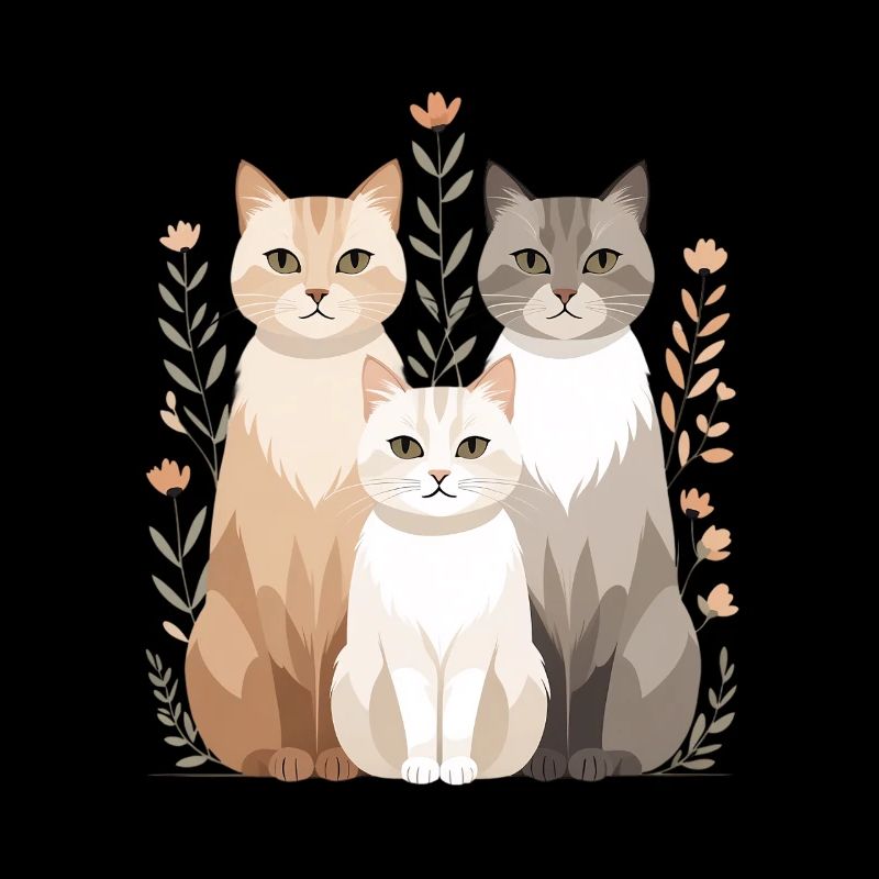 Famille de chats dans une couronne de fleurs