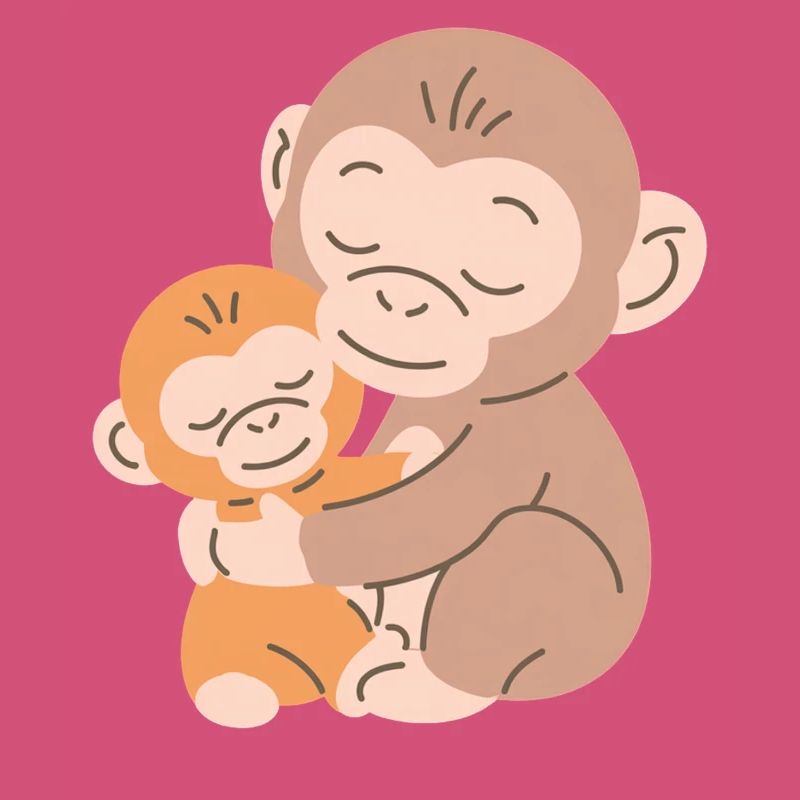 Les singes s’embrassent : Mère et Bébé