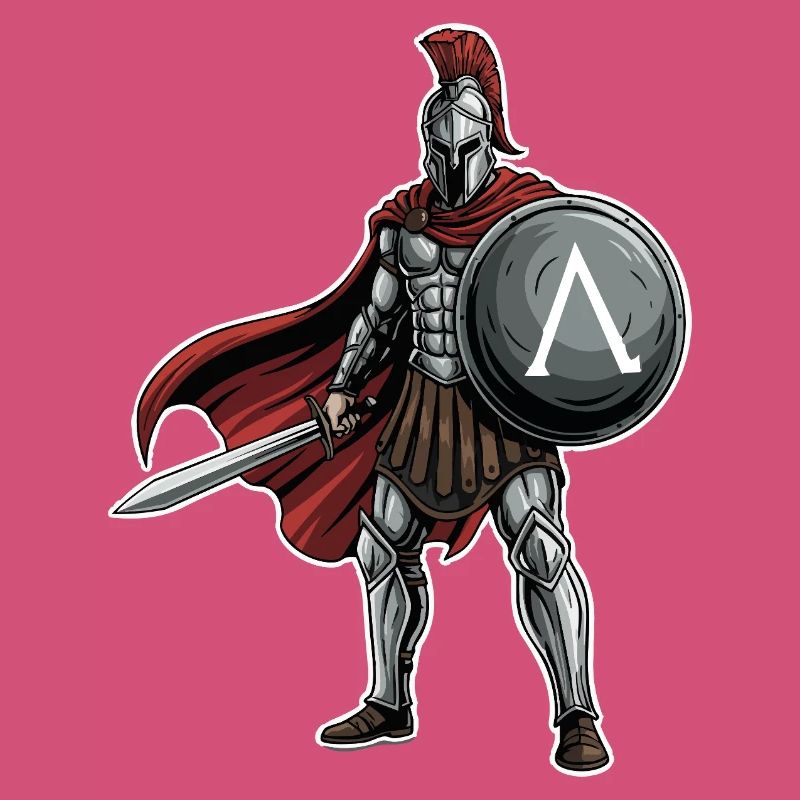 Hoplitisches Spartanisches Lambda-Schild-Schwert-Maskottchen