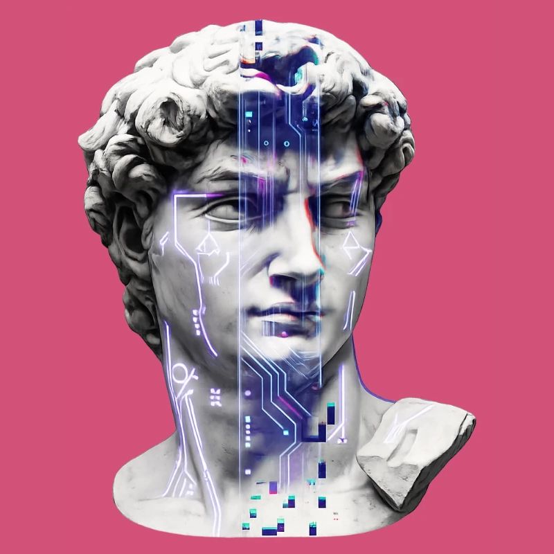 Classic neon cybernetic bust