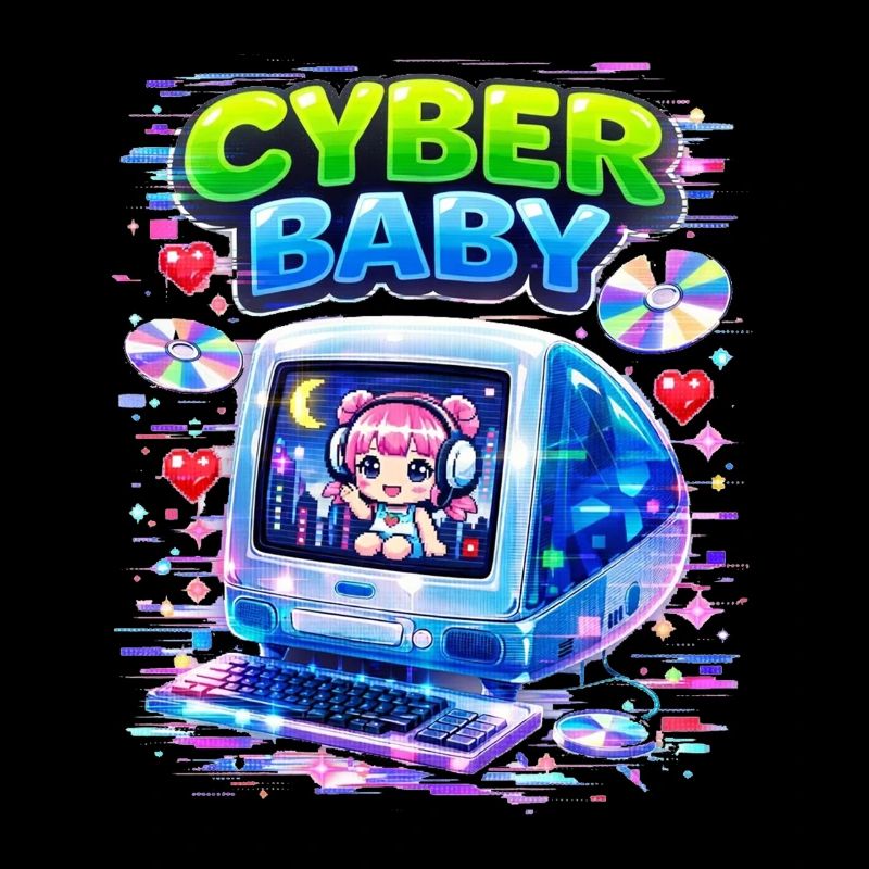 Cyber Baby Pixelart mit Y2K-Ästhetik.
