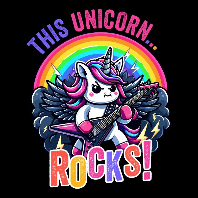 Einhorn rockt mit Regenbogen-Gitarre