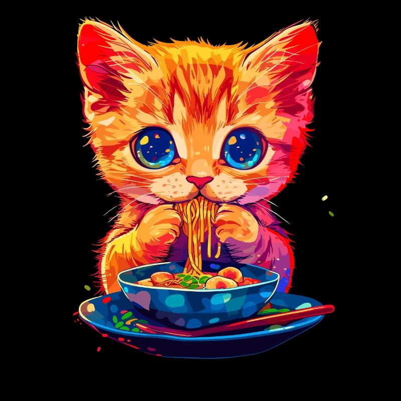 Motif de chat mignon avec des nouilles