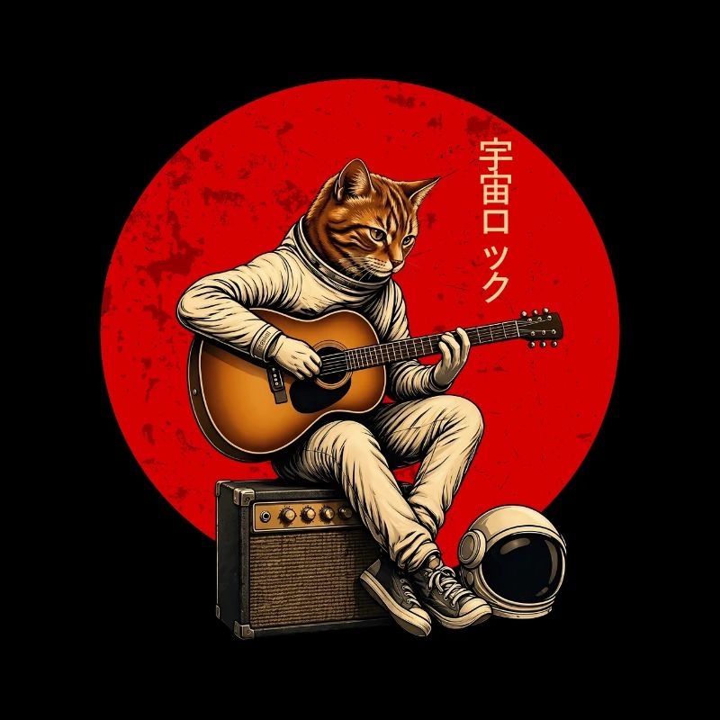 Space Rock  Cat Astronaut Playing Guitar