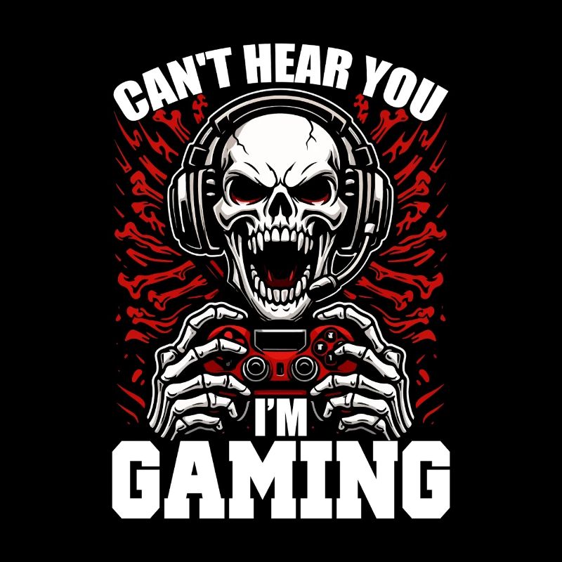 Skull with Gaming Controller Gamer Gaming