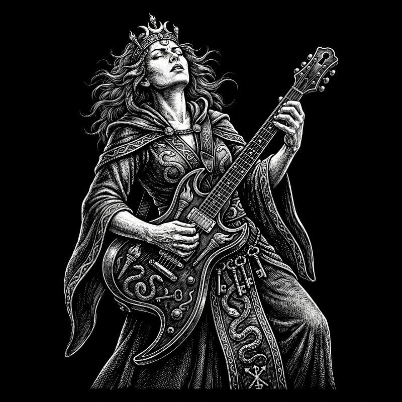 Hécate joue de la guitare
