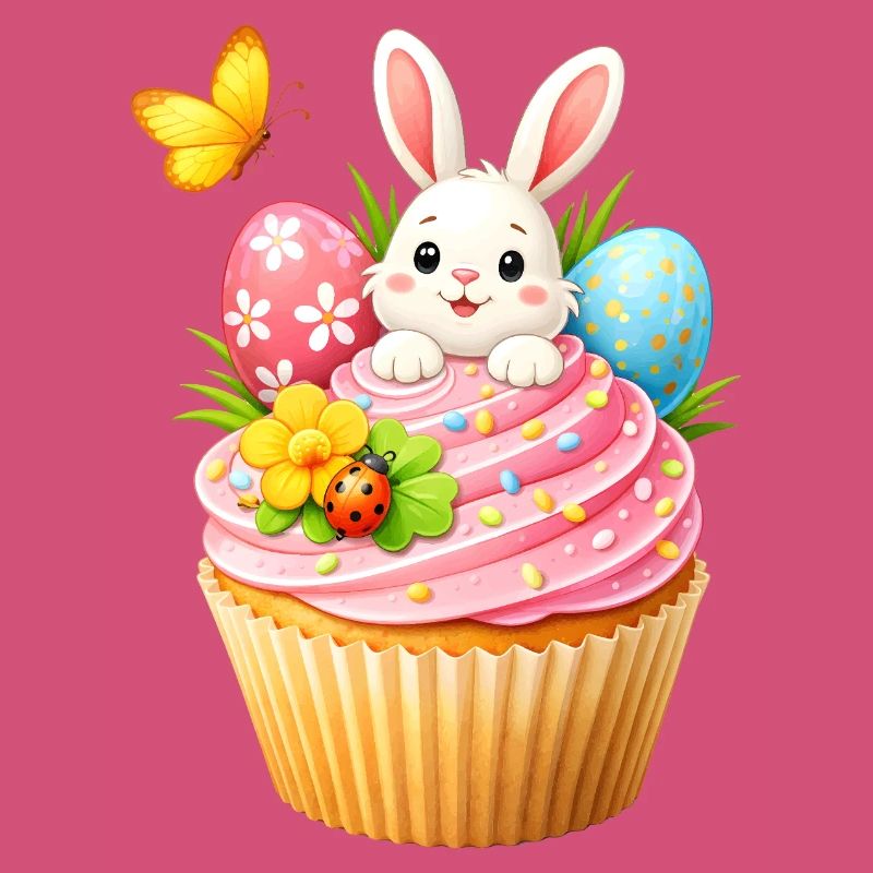 Cute Easter Bunny Cupcake with Colorful Easter Eggs