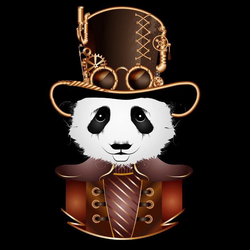 Steampunk Panda Bear avec un look de chapeau cylindre antique
