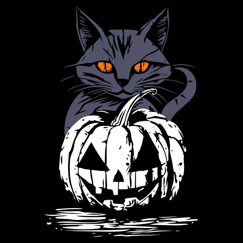 Chat noir avec citrouille - Design d’Halloween