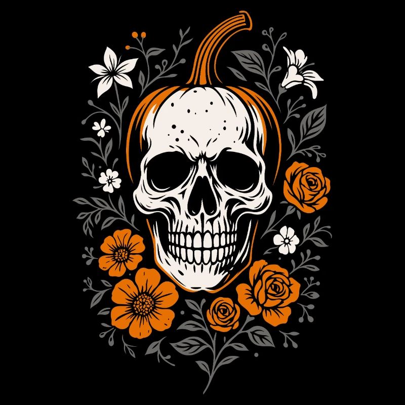 Floral pumpkin head with skull - Halloween