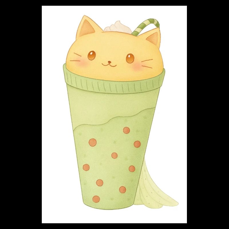 Kawaii Katze in Minze Bubble Tea