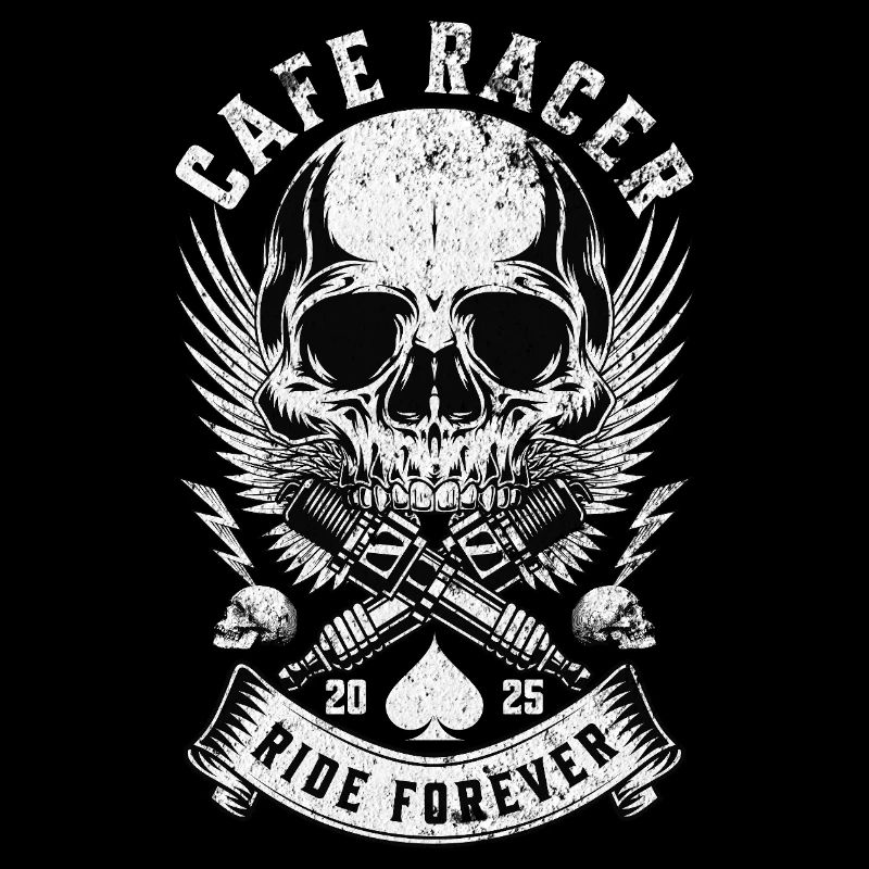Cafe Racer Skull Ride Forever Biker