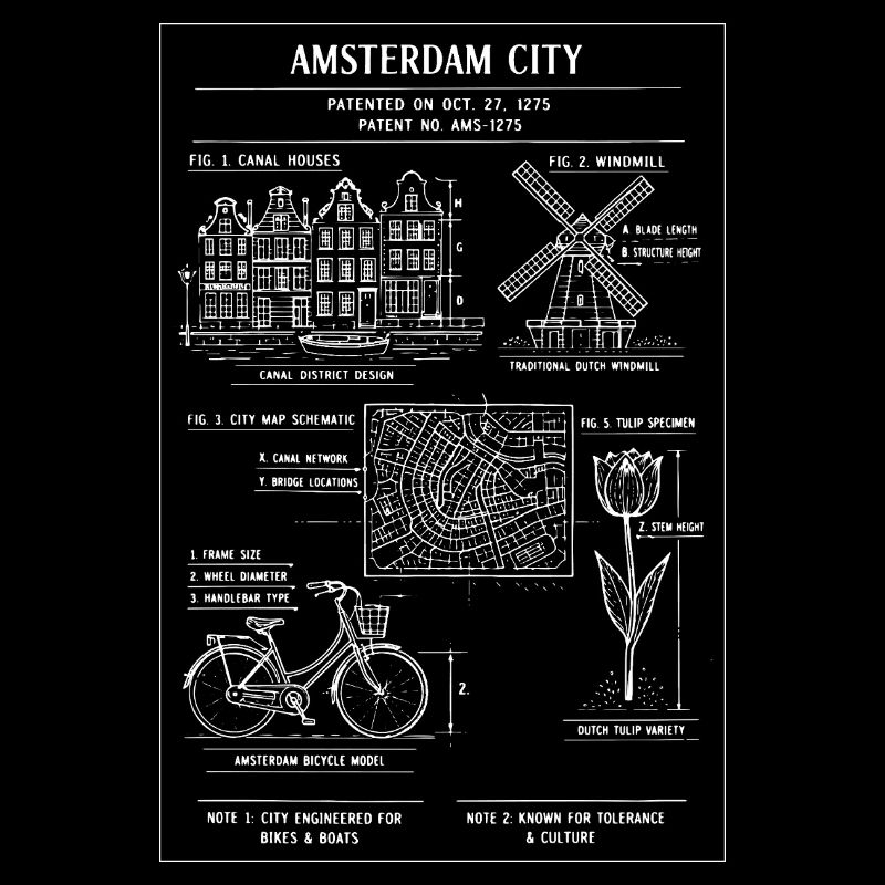 Dessin linéaire du plan municipal d’Amsterdam