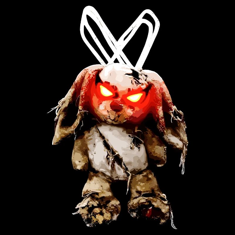Dark stuffed bunny bunny with red eyes