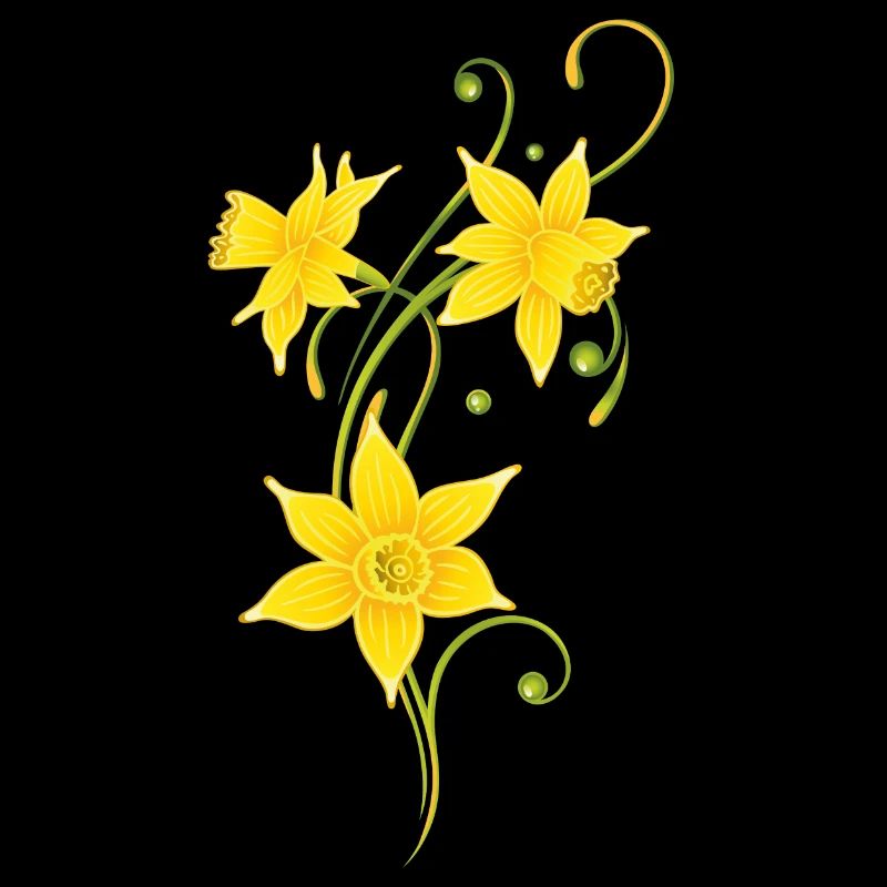 Vrille en filigrane avec des jonquilles. Pâques.