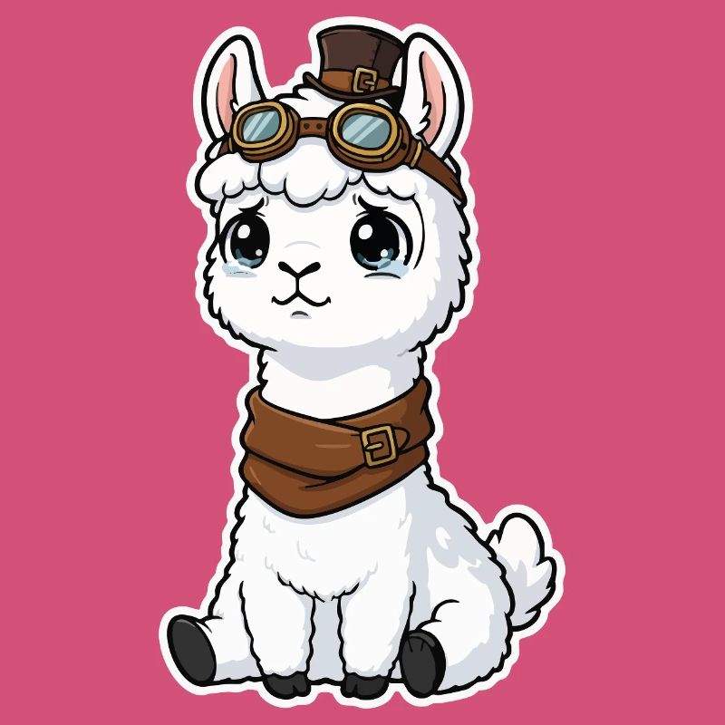 Steampunk Llama Cute Glowing Eyes Mascot