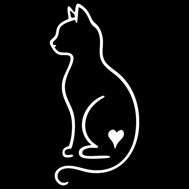Dessin au trait de chat - Design minimal blanc avec cœur