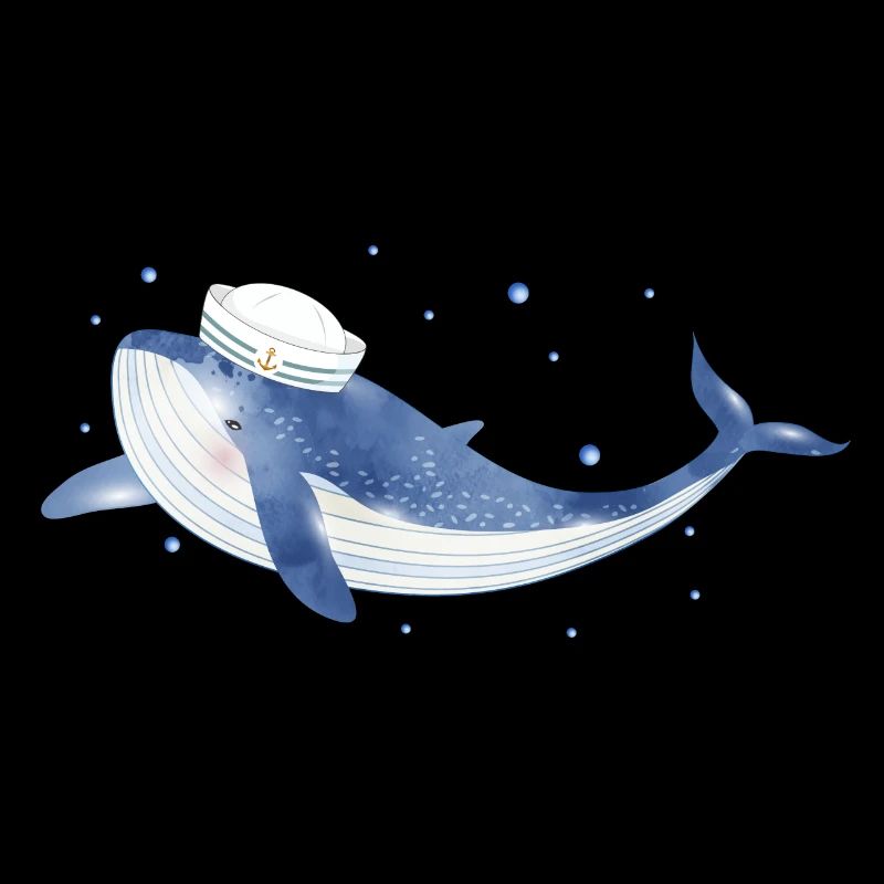 blue whale fish in the ocean with sailor hat