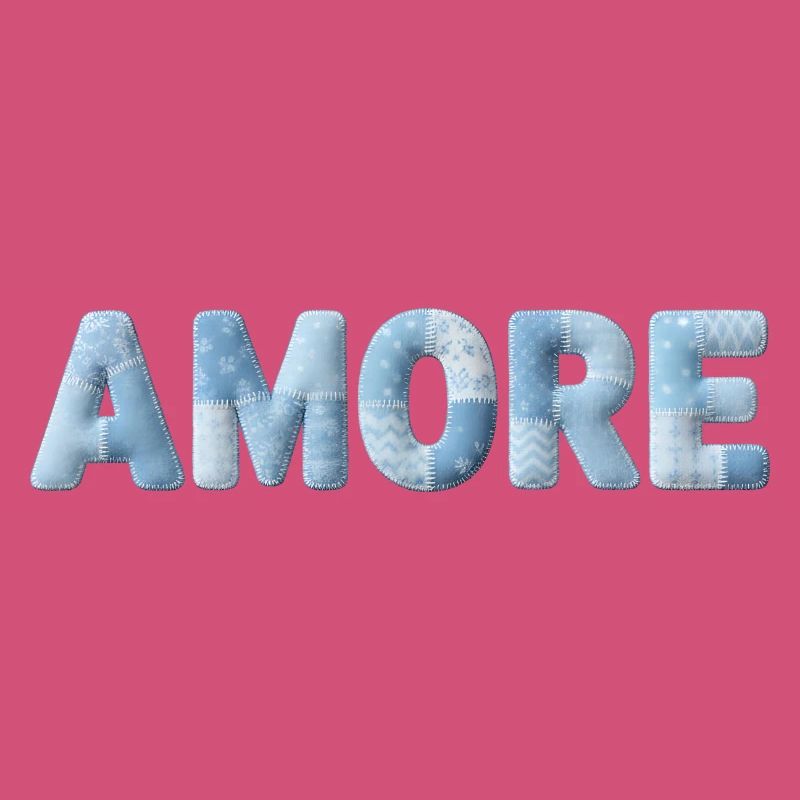 Amore Schriftzug Patchwork Design Blau