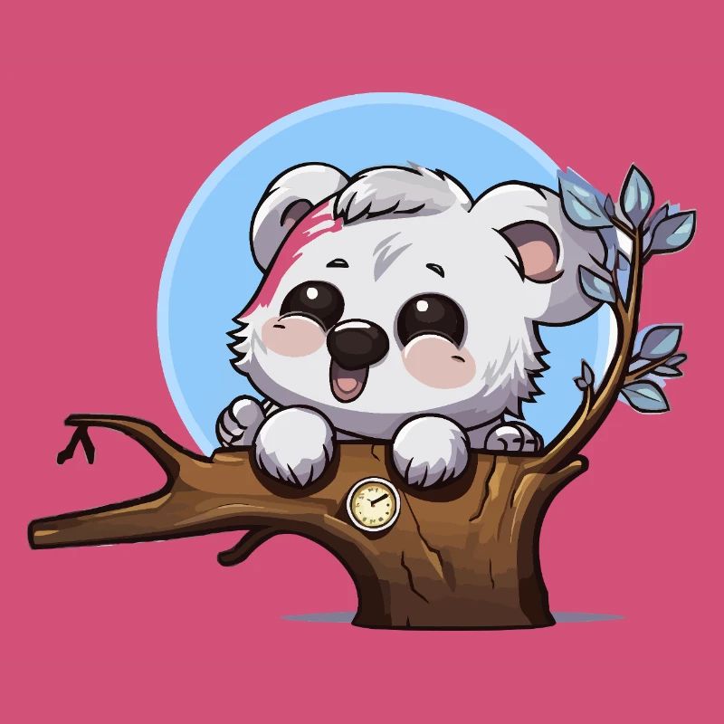 Little Panda on Branch with Clock