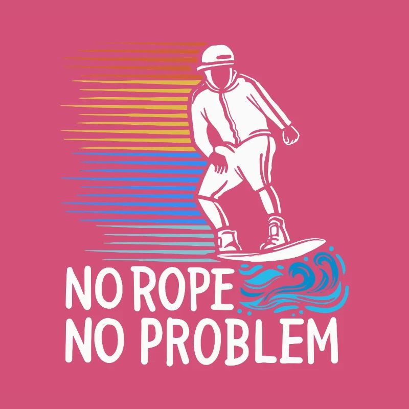No Rope No Problem Wakesurfing Retro Sunset Design
