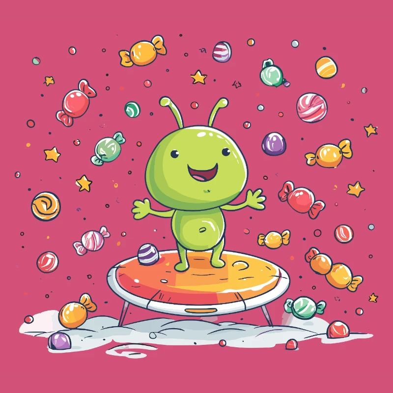 Petit extraterrestre vert sur un trampoline