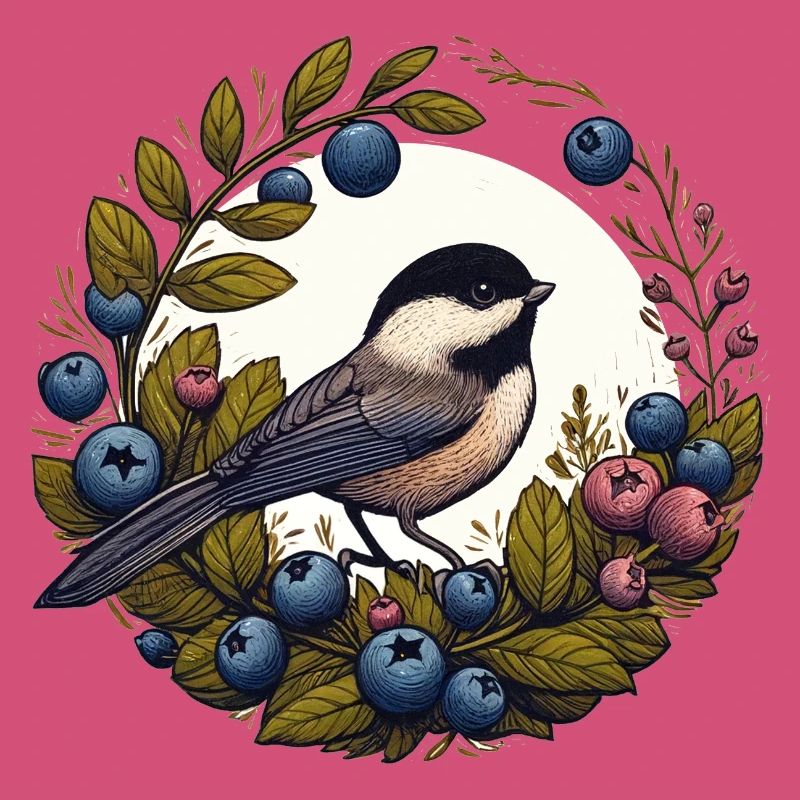 Blueberry Wreath Chickadee
