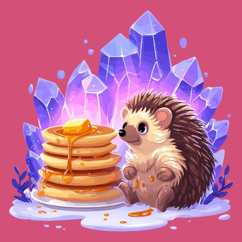 Hérisson avec des pancakes et des cristaux