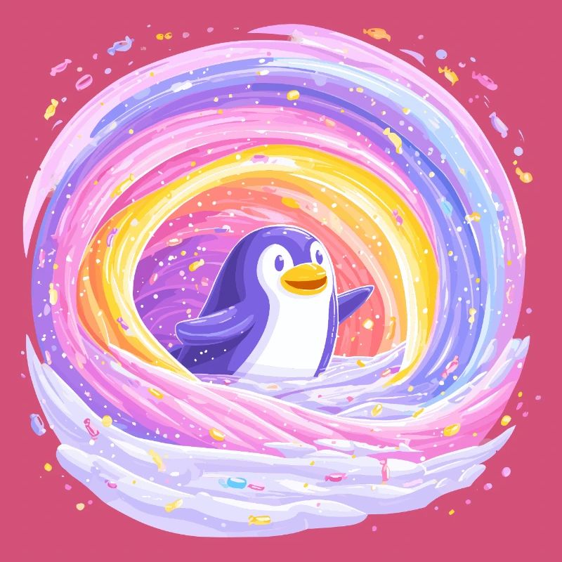 Rainbow penguin in the vortex