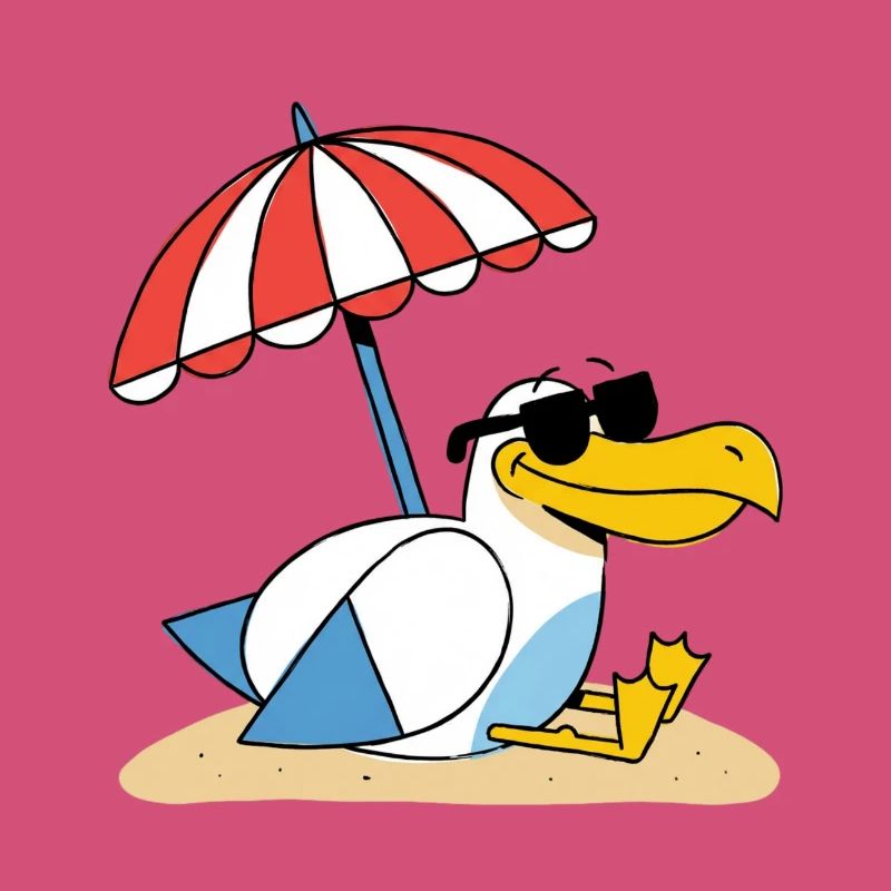 Sunny Beach Seagull with Umbrella