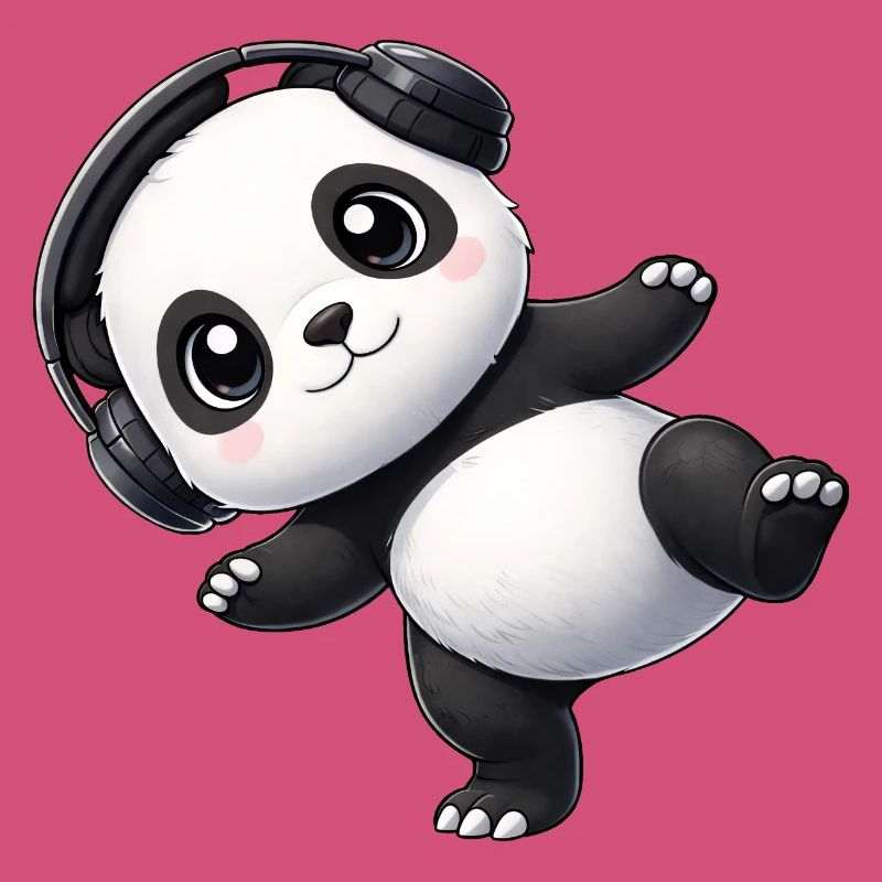 Süßer Panda mit Kopfhörern tanzen Musik Techno