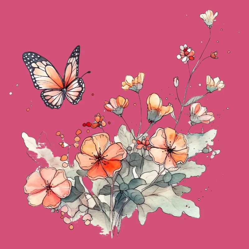 Fleurs + papillon - minimalement abstrait