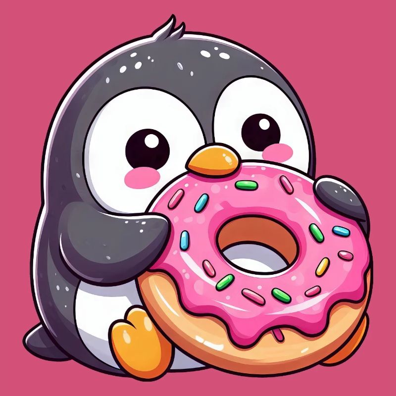 Pingouin mignon avec beignet dans le dessin animé enneigé