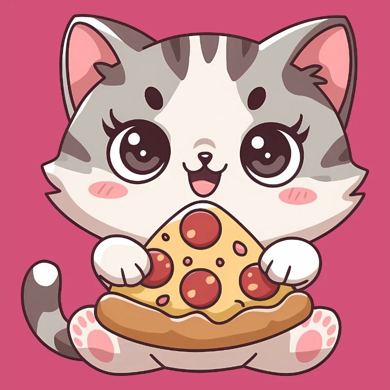 Chat mignon mangeant une pizza