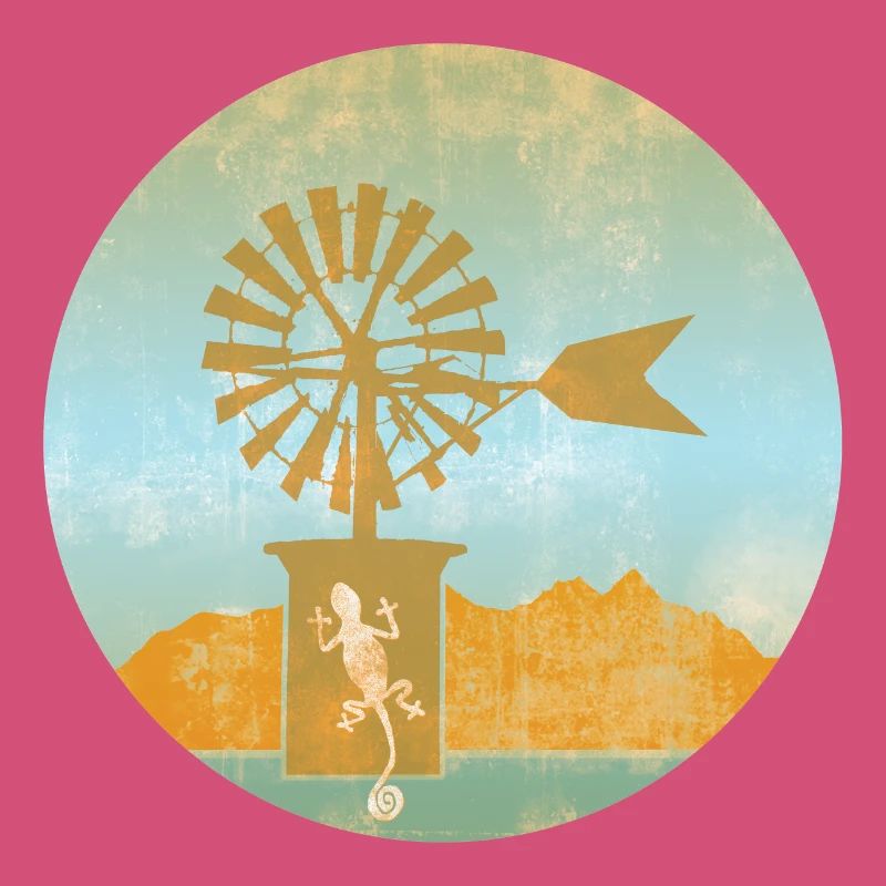 Windmill with Gecko Illustration Mallorca