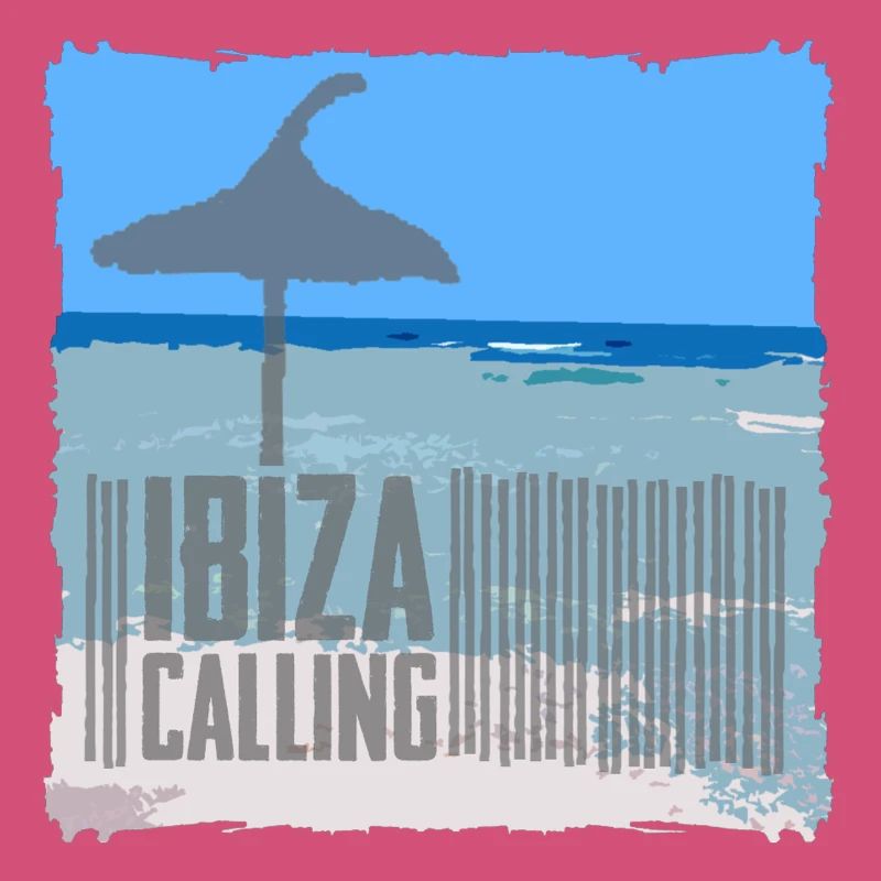 Ibiza beach setting with umbrella