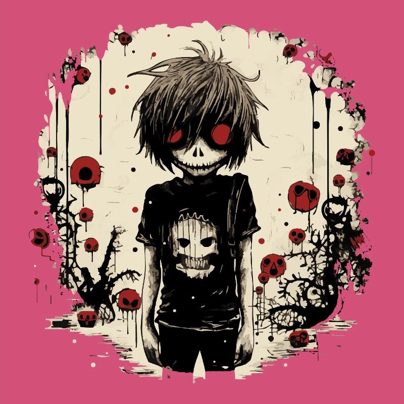 Crâne aux yeux rouges Kid – Emo Comic Design