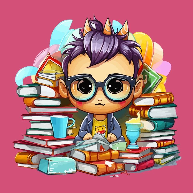 Lernheld Chibi mit Büchern