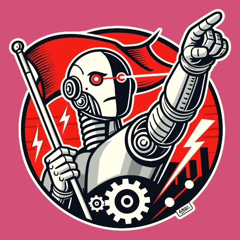 Robot avec drapeau et bras tendu