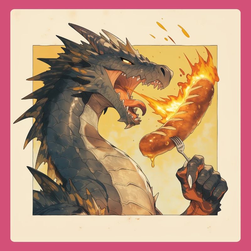 Dragon grills bratwurst