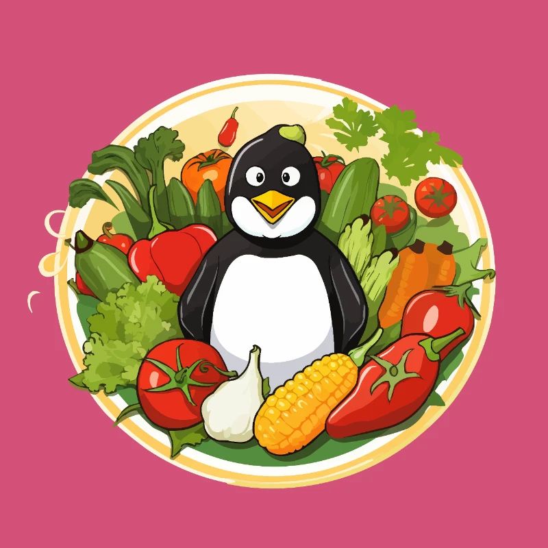 Penguin in the vegetable paradise