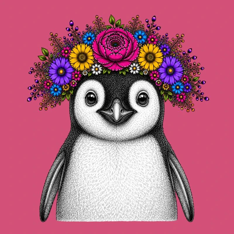 Pinguin mit Blumenkrone