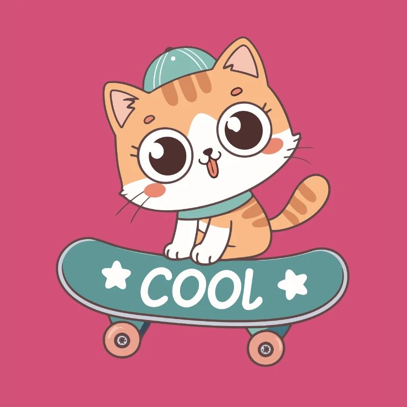 Chat sur skateboard pastel