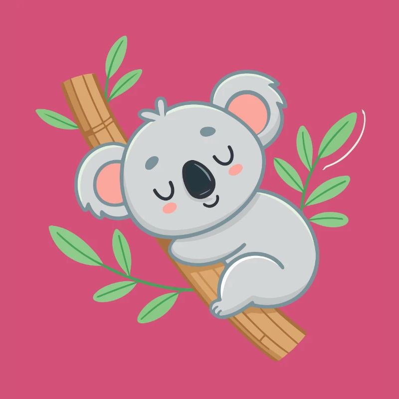 Koala rêveur sur branche tropicale