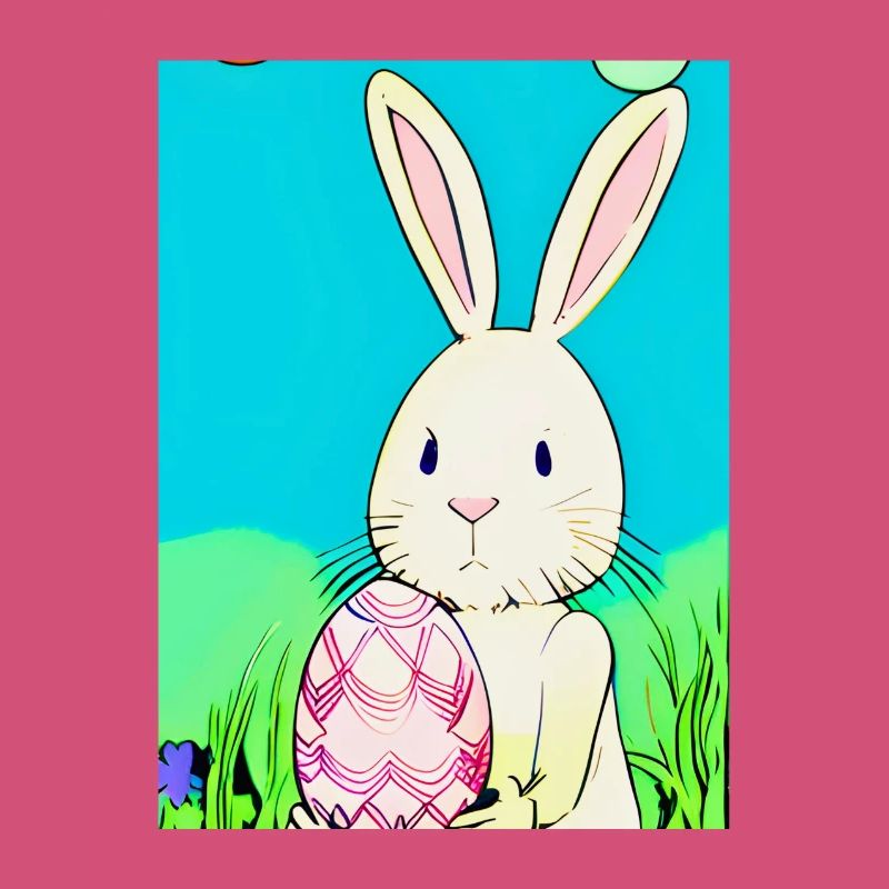 Neon Easter Bunny with Easter Egg in the Grass