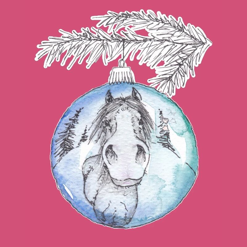 Weihnachtskugel Merry Christmas blau Pferd
