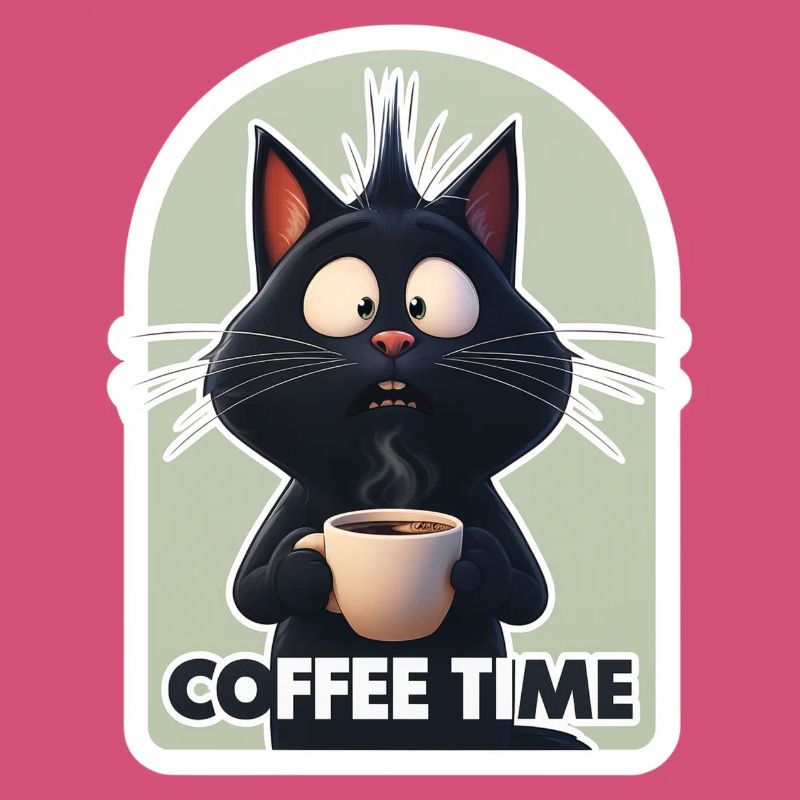 Katze mit Kaffeetext