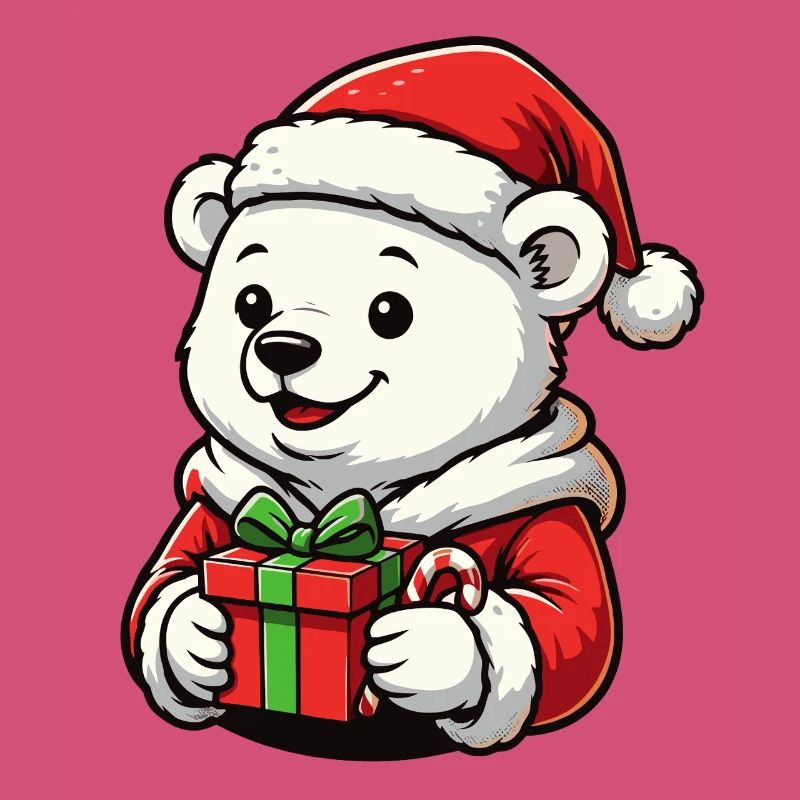Weihnachts Eisbär mit Geschenk – süßes Xmas Motiv