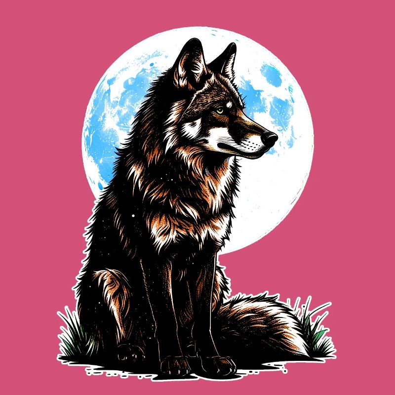 Un loup devant une lune bleue